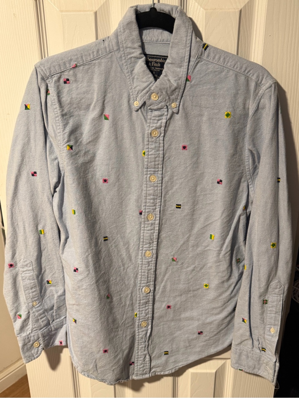 Abercrombie & Fitch Light Blue Oxford Shirt with Multicolor Embroidery
